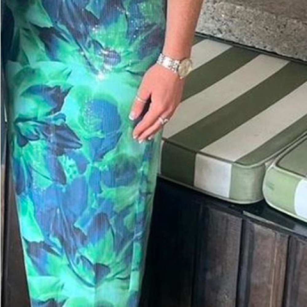 Strapless green and blue sequin floral dress - Picture 10 of 10